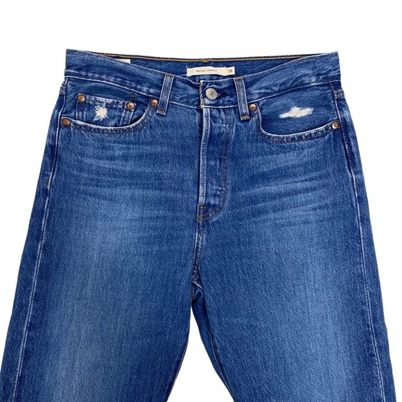 LEVI’S Premium Wedgie Straight High Rise Jeans Distressed in Medium Washed Sz 28 - Picture 3 of 11